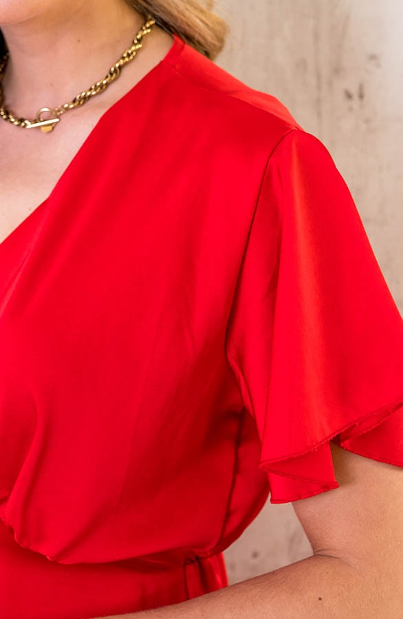 Satijnen Jurk Met Volant Mouw Rood – shoparchief, foto 5