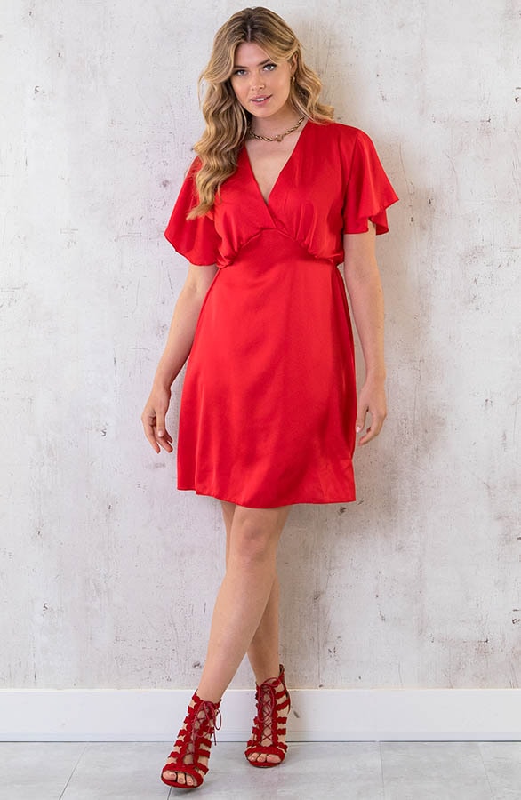 Satijnen Jurk Met Volant Mouw Rood – shoparchief, foto 6