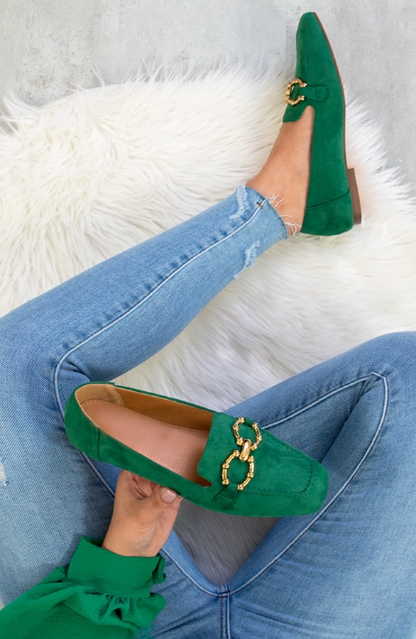 Suedine Chain Loafers Groen – shoparchief