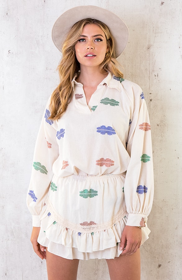 Katoenen Feather Blouse Dust – shoparchief
