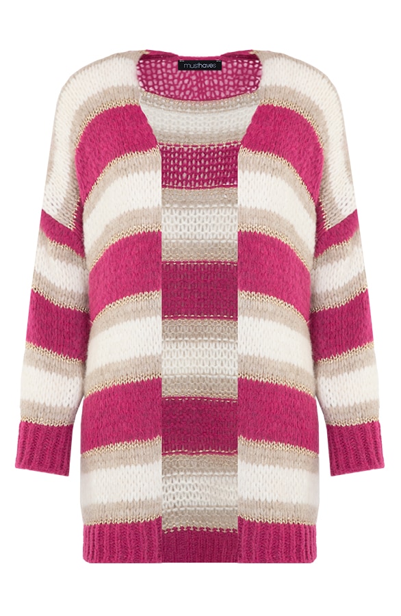 Midi Knitted Vest Gestreept Magenta – shoparchief