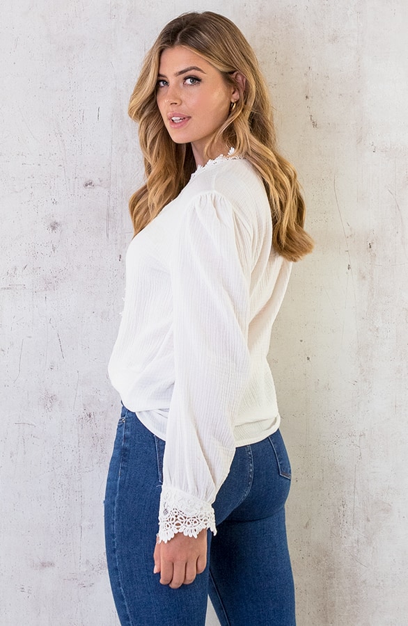 Mousseline Kanten Blouse Ecru – shoparchief, foto 12