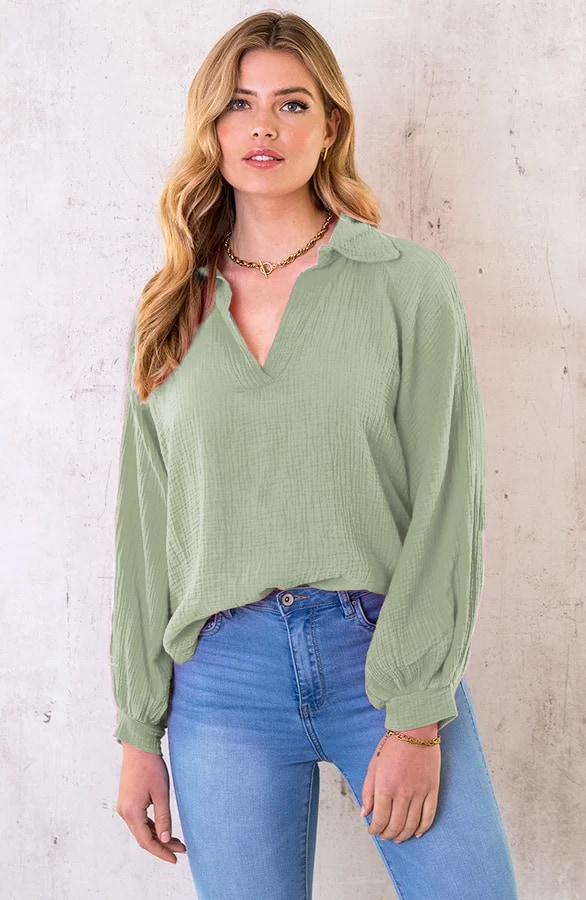 Mousseline Oversized Blouse Army – shoparchief