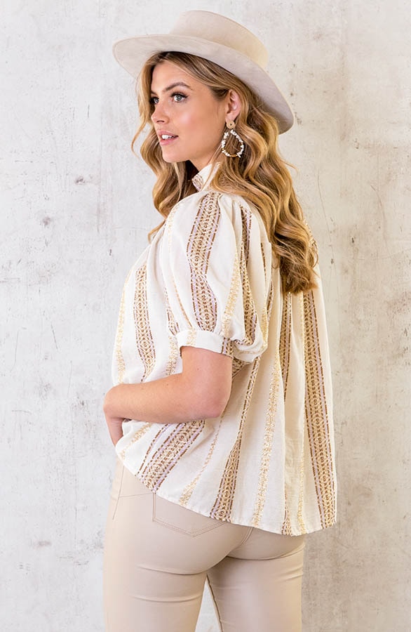 Pofmouwen Lurex Banen Blouse – shoparchief, foto 3