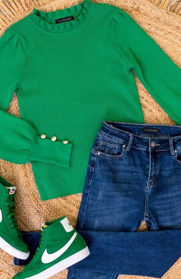 Ruffle Knopen Longsleeve Groen – shoparchief, foto 7