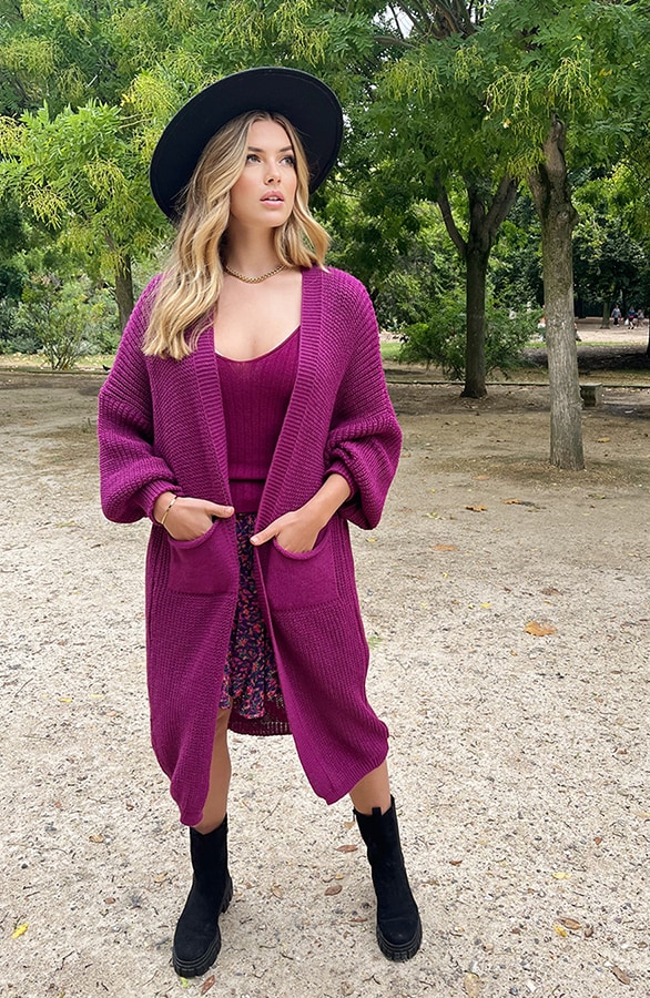 Gebreid Vest Met Zakken Magenta – shoparchief, foto 3