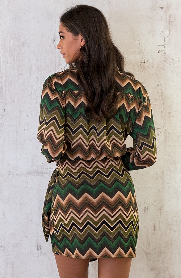 Aztec Overslag Strik Jurk Smaragd – shoparchief, foto 3