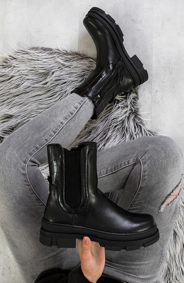 Chelsea Boots Croco Schwarz, Shoparchiv