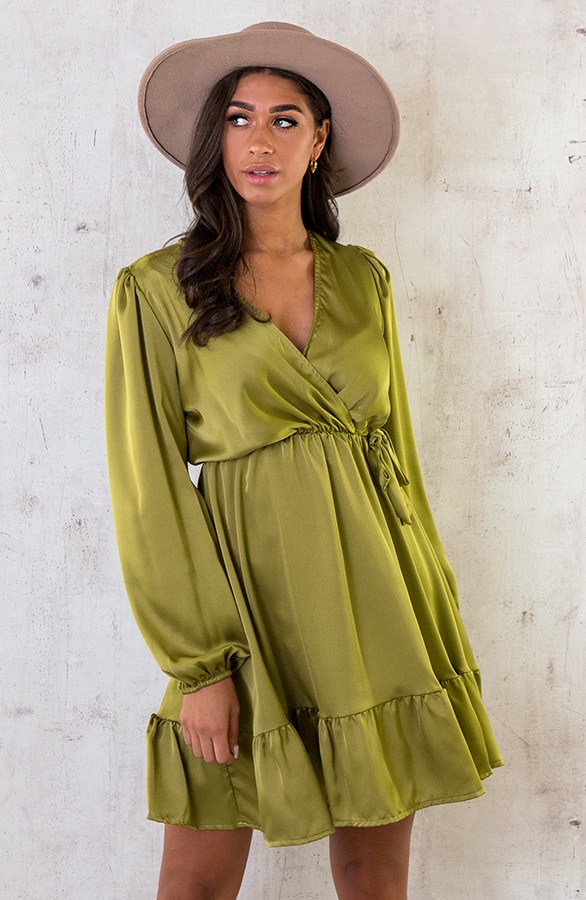 Flawless Ruffle Jurk Olive – shoparchief, foto 3