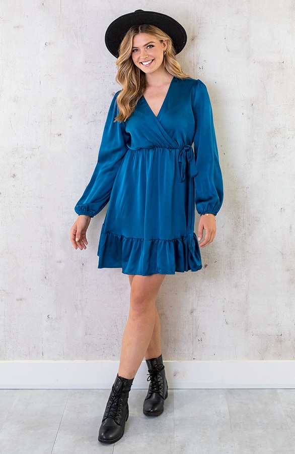 Flawless Ruffle Jurk Petrol – shoparchief, foto 7