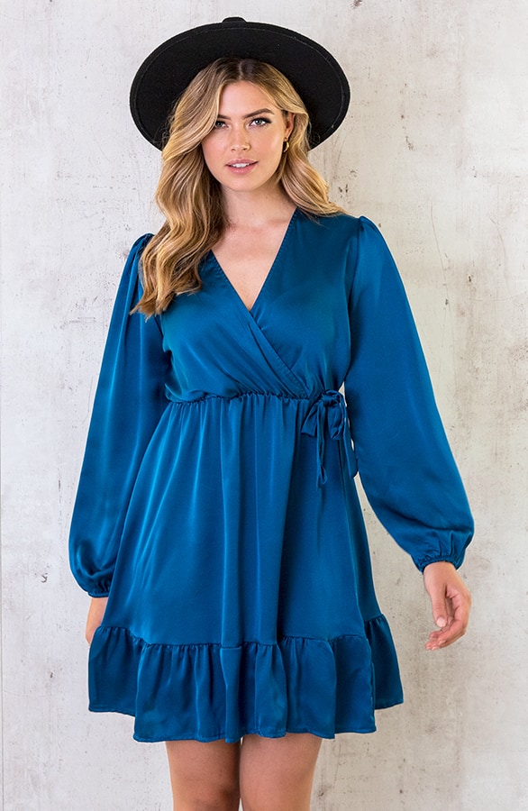 Flawless Ruffle Jurk Petrol – shoparchief, foto 2