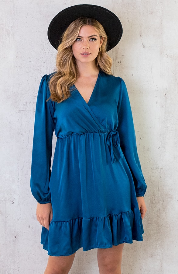 Flawless Ruffle Jurk Petrol – shoparchief, foto 3