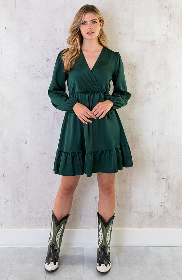 Flawless Ruffle Jurk Smaragd – shoparchief, foto 5