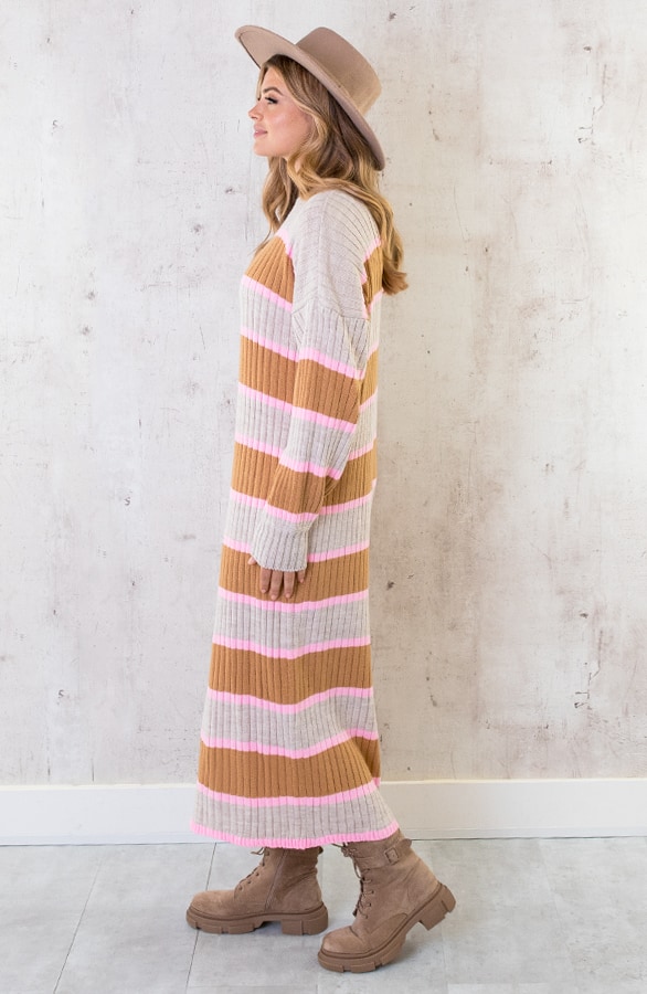 Gebreide Strepen Jurk Beige Roze – shoparchief, foto 9