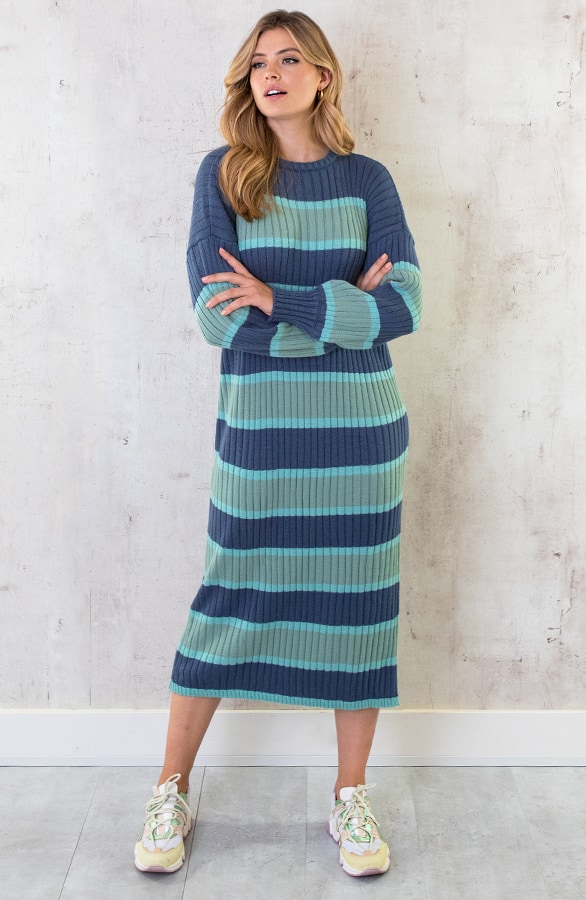 Gebreide Strepen Jurk Blauw – shoparchief, foto 3