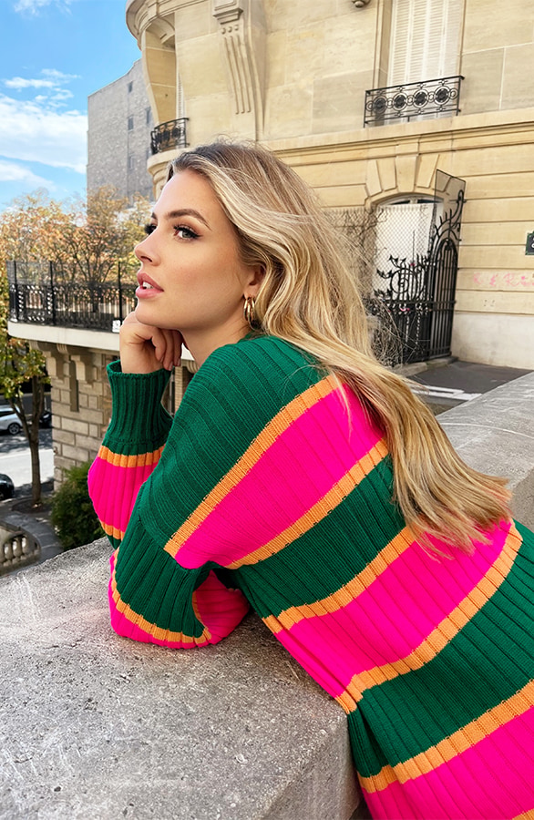 Gebreide Strepen Jurk Roze Groen – shoparchief, foto 8