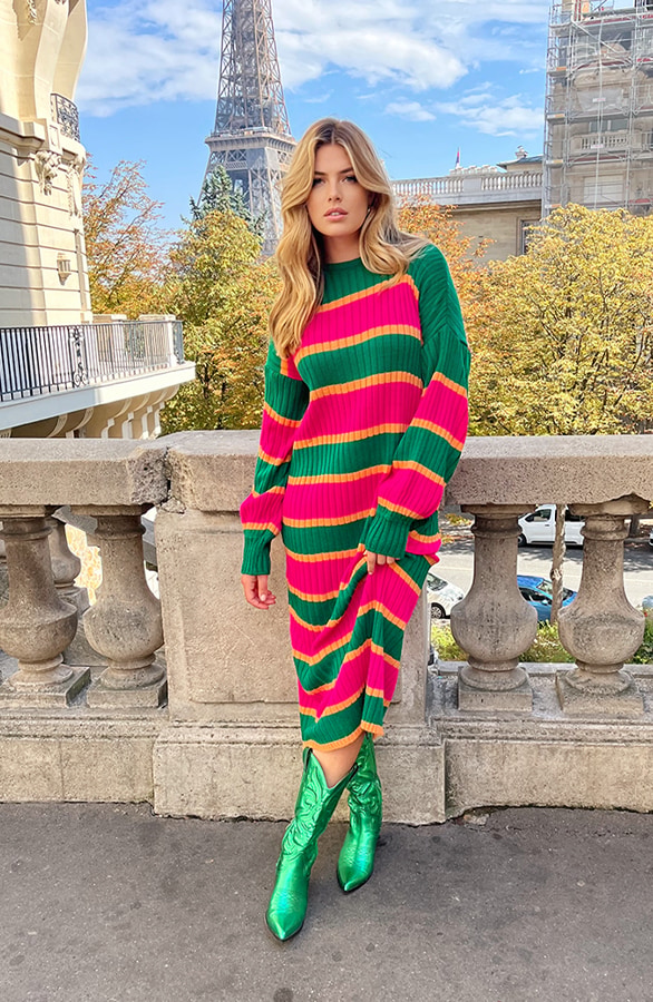 Gebreide Strepen Jurk Roze Groen – shoparchief, foto 3