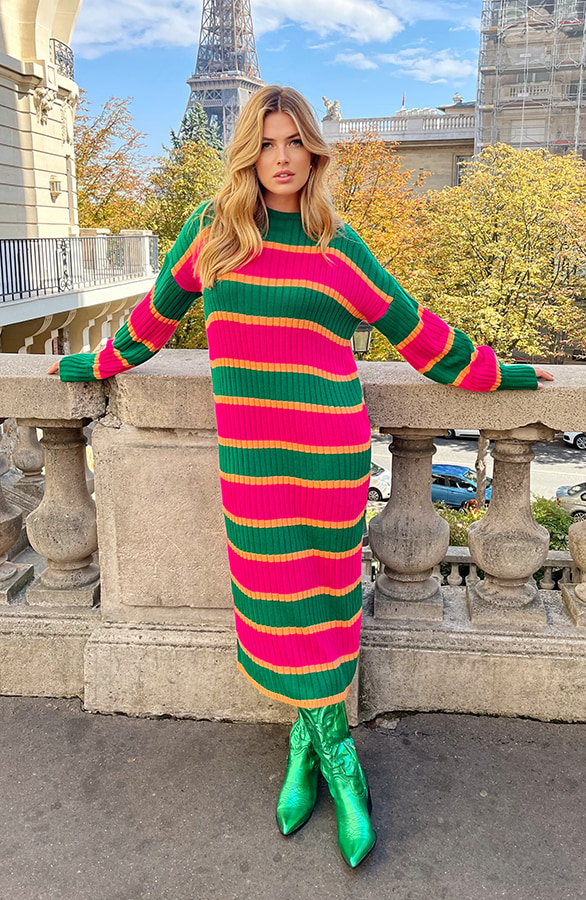 Gebreide Strepen Jurk Roze Groen – shoparchief, foto 2