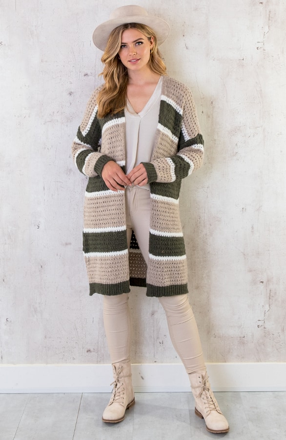 Gehaakt Midi Strepen Vest Beige Army – shoparchief, foto 2