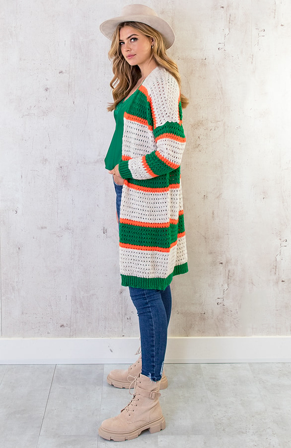 Gehaakt Midi Strepen Vest Groen Oranje – shoparchief, foto 5