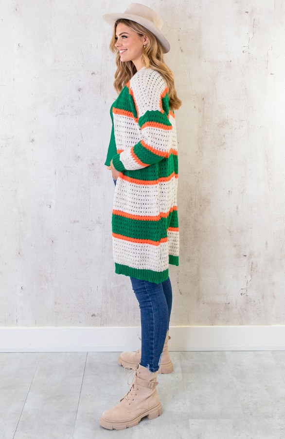 Gehaakt Midi Strepen Vest Groen Oranje – shoparchief, foto 6