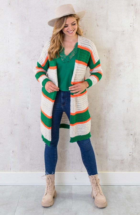 Gehaakt Midi Strepen Vest Groen Oranje – shoparchief, foto 2