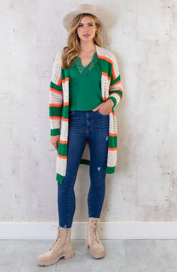 Gehaakt Midi Strepen Vest Groen Oranje – shoparchief, foto 3