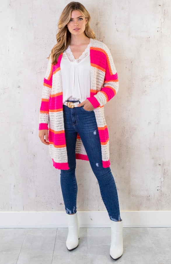 Gehaakt Midi Strepen Vest Roze Oranje – shoparchief, foto 2