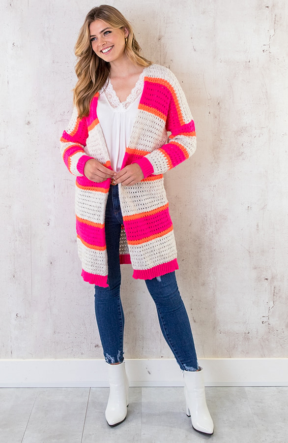 Gehaakt Midi Strepen Vest Roze Oranje – shoparchief, foto 3