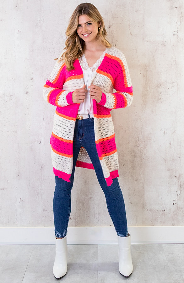 Gehaakt Midi Strepen Vest Roze Oranje – shoparchief, foto 4