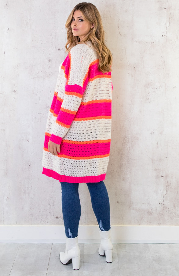 Gehaakt Midi Strepen Vest Roze Oranje – shoparchief, foto 6