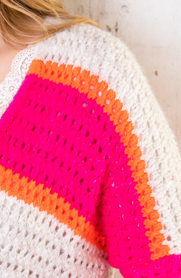Gehaakt Midi Strepen Vest Roze Oranje – shoparchief, foto 7