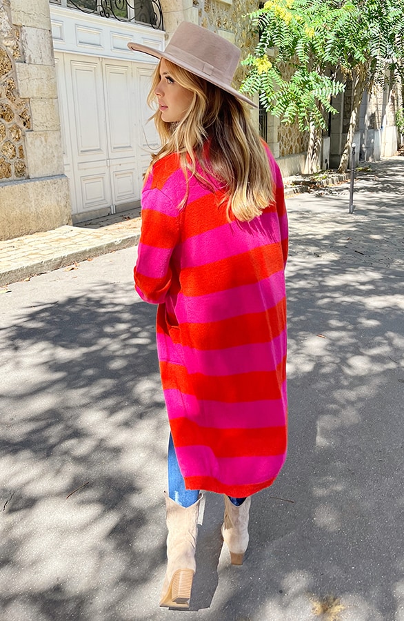 Gestreept Midi Vest Roze Oranje – shoparchief, foto 2
