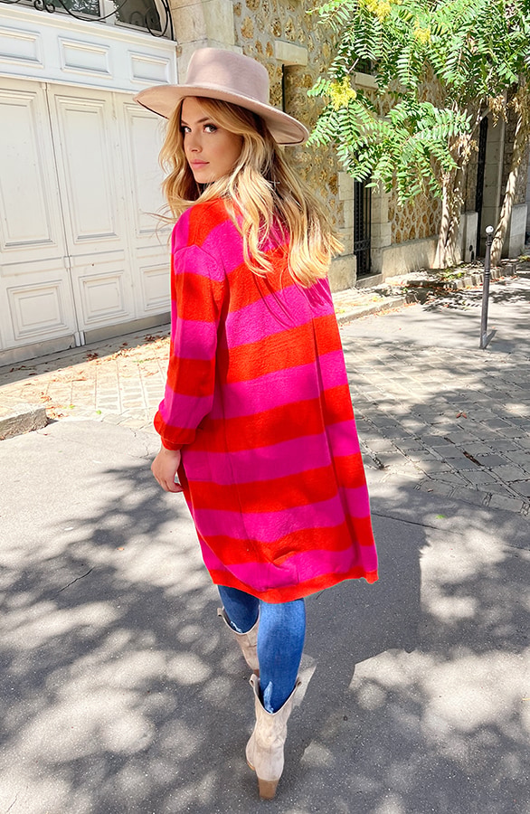 Gestreept Midi Vest Roze Oranje – shoparchief