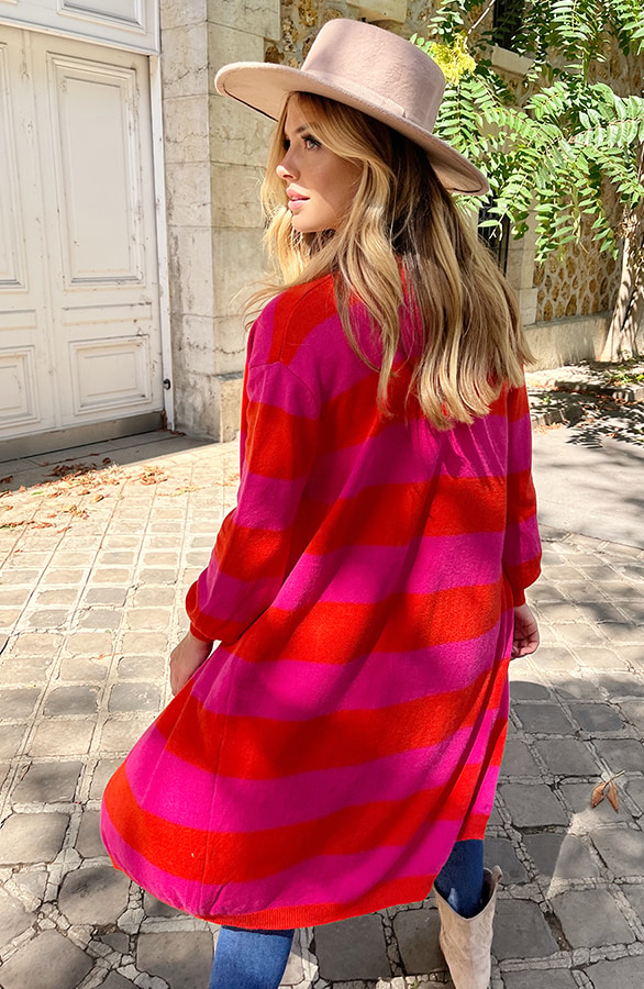 Gestreept Midi Vest Roze Oranje – shoparchief, foto 4