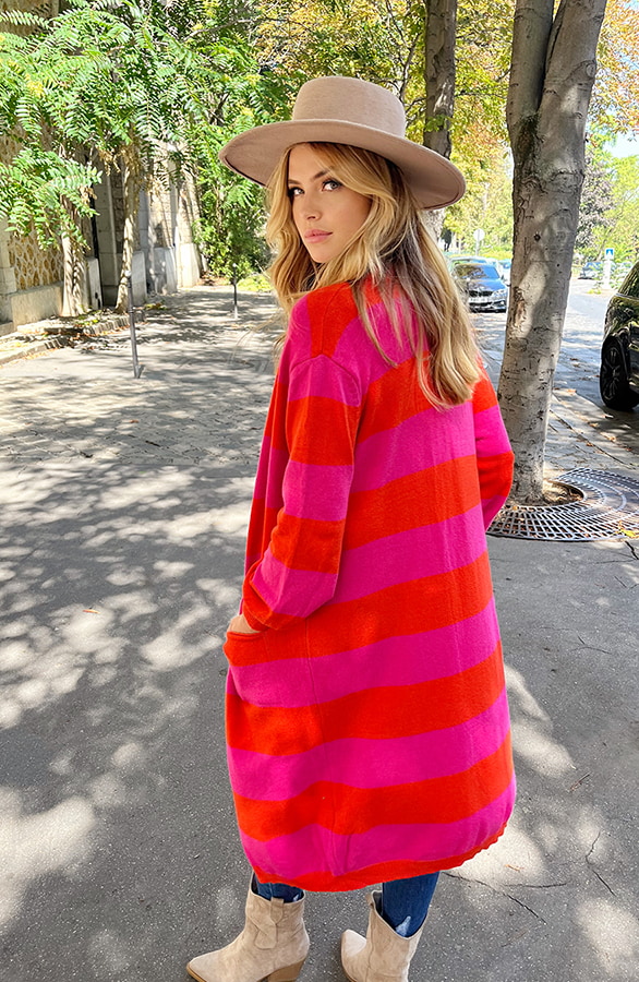 Gestreept Midi Vest Roze Oranje – shoparchief, foto 3