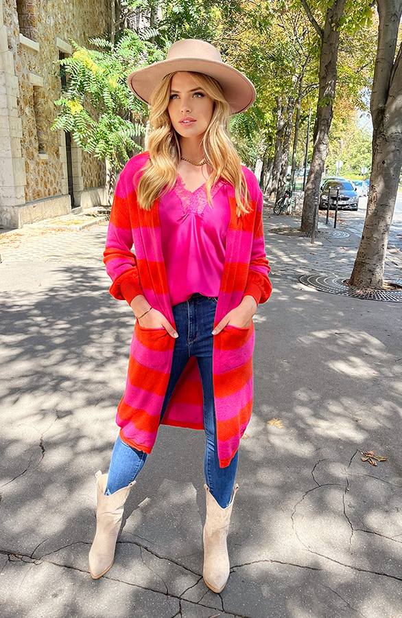 Gestreept Midi Vest Roze Oranje – shoparchief, foto 5