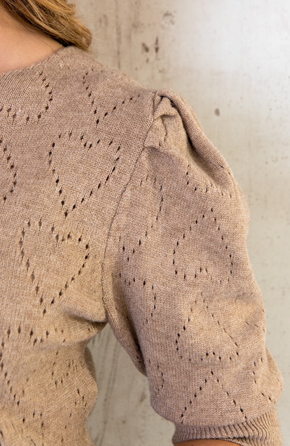 Hartjes Knitted Pofmouwen Top Taupe – shoparchief, foto 12