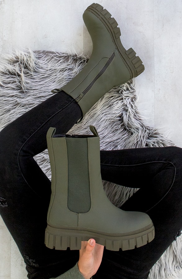 Hoge Chelsea Boots Mat Army – shoparchief
