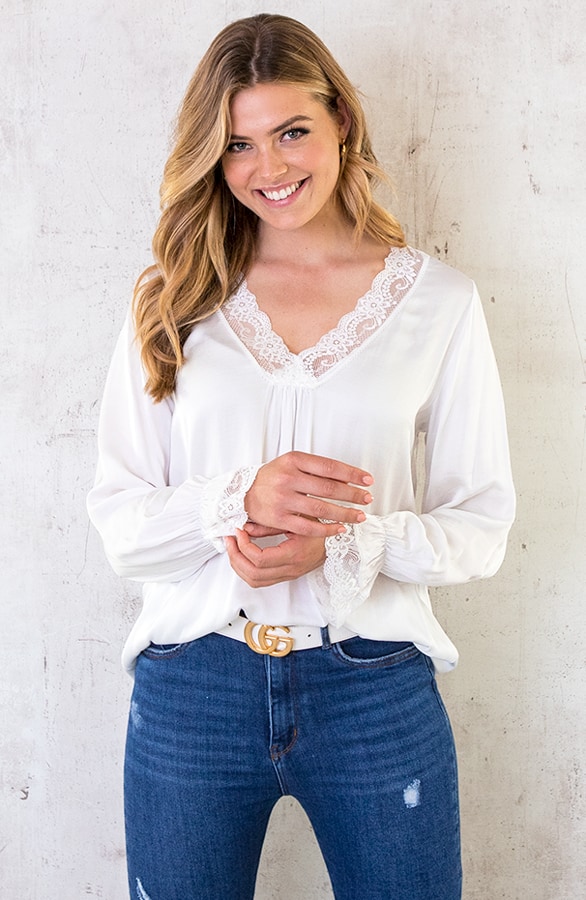 Kanten Silk Blouse Ecru – shoparchief, foto 3