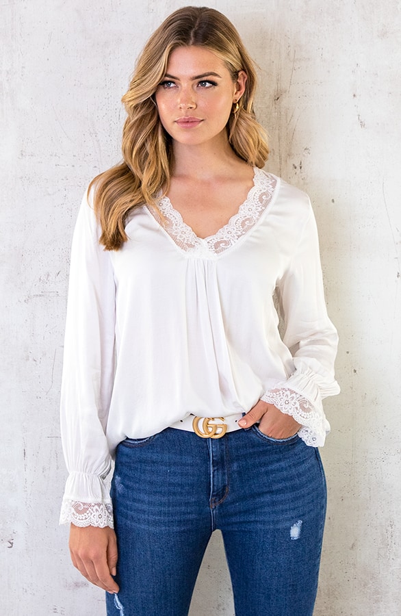 Kanten Silk Blouse Ecru – shoparchief, foto 2