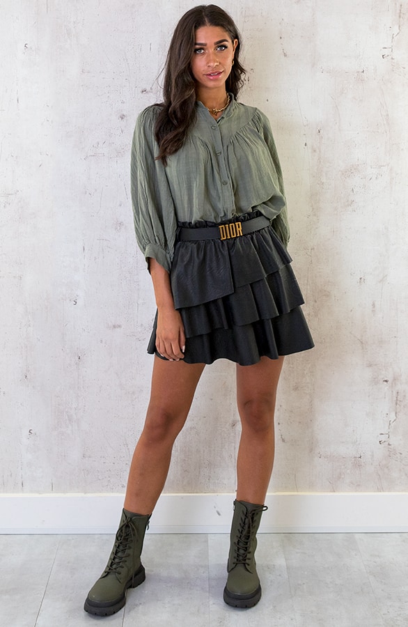 Katoenen Knopen Blouse Army – shoparchief, foto 5