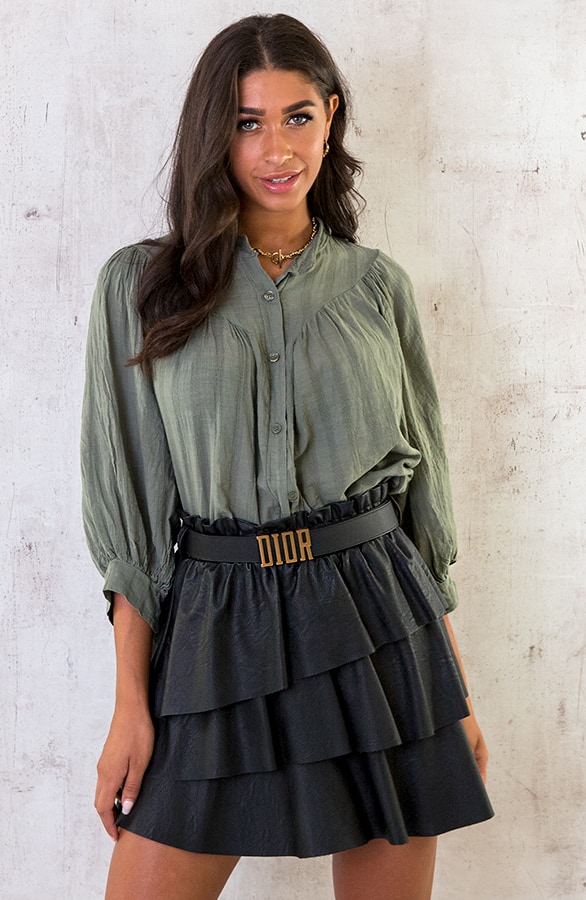 Katoenen Knopen Blouse Army – shoparchief, foto 3