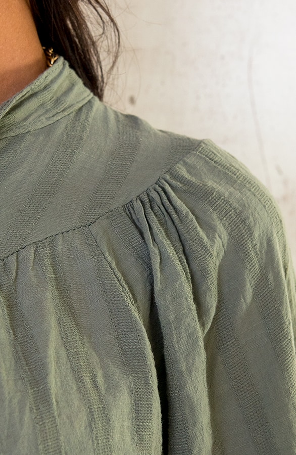 Katoenen Knopen Blouse Army – shoparchief, foto 6