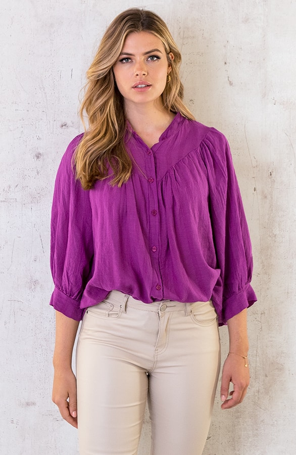 Katoenen Knopen Blouse Magenta – shoparchief