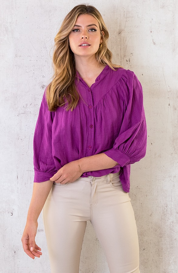 Katoenen Knopen Blouse Magenta – shoparchief, foto 2