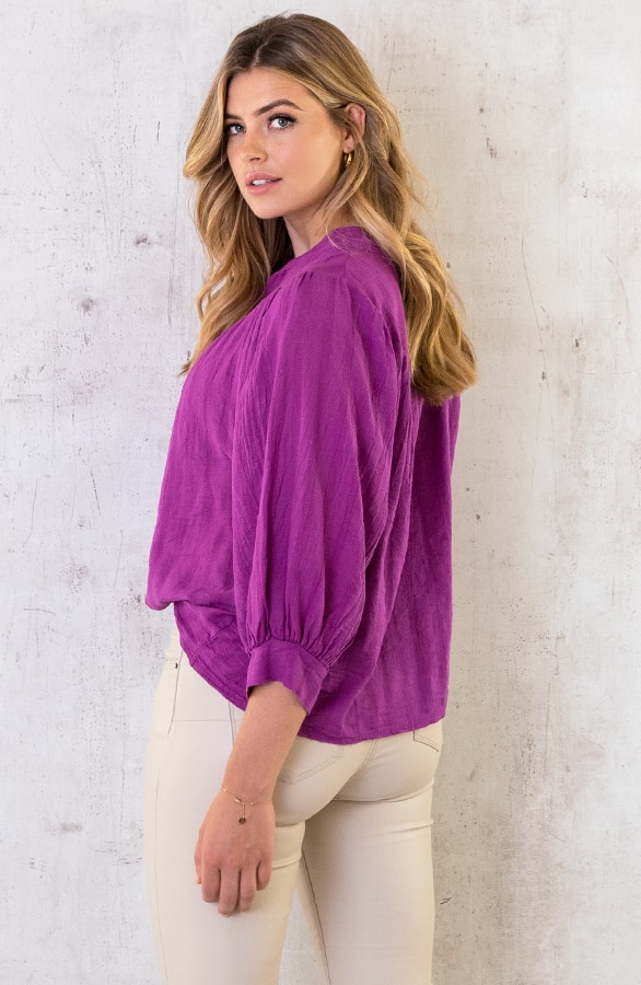 Katoenen Knopen Blouse Magenta – shoparchief, foto 4