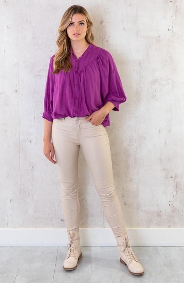 Katoenen Knopen Blouse Magenta – shoparchief, foto 6