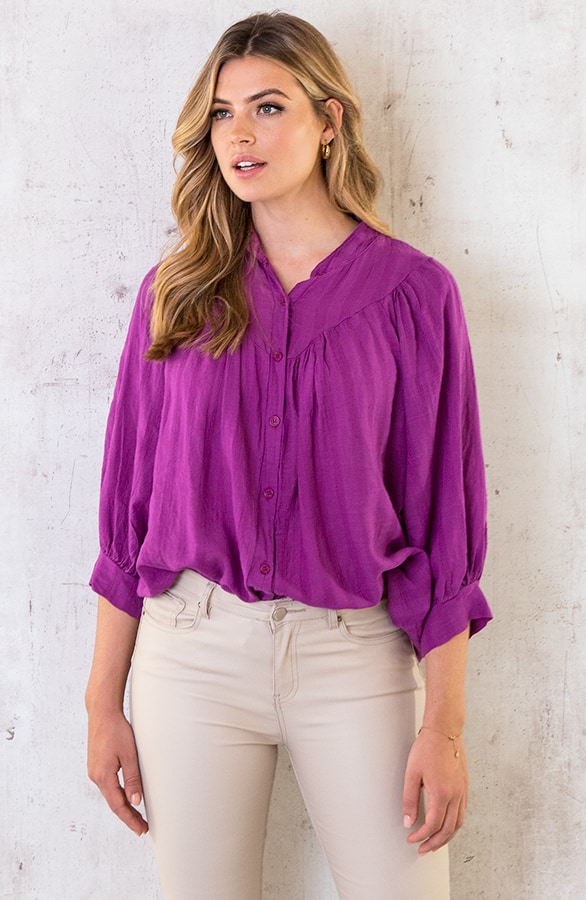 Katoenen Knopen Blouse Magenta – shoparchief, foto 3