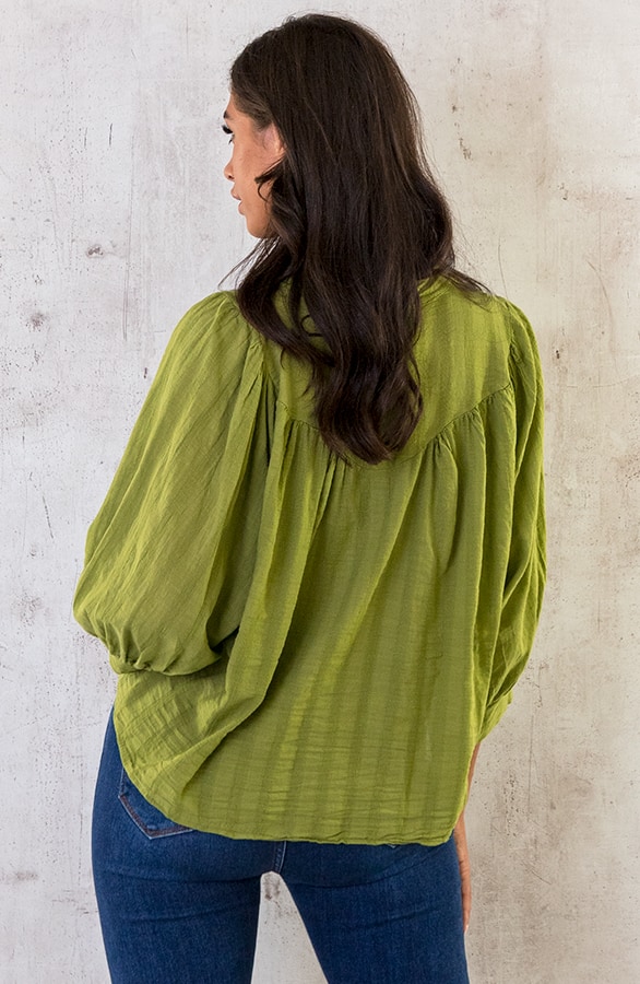 Katoenen Knopen Blouse Olive – shoparchief, foto 4